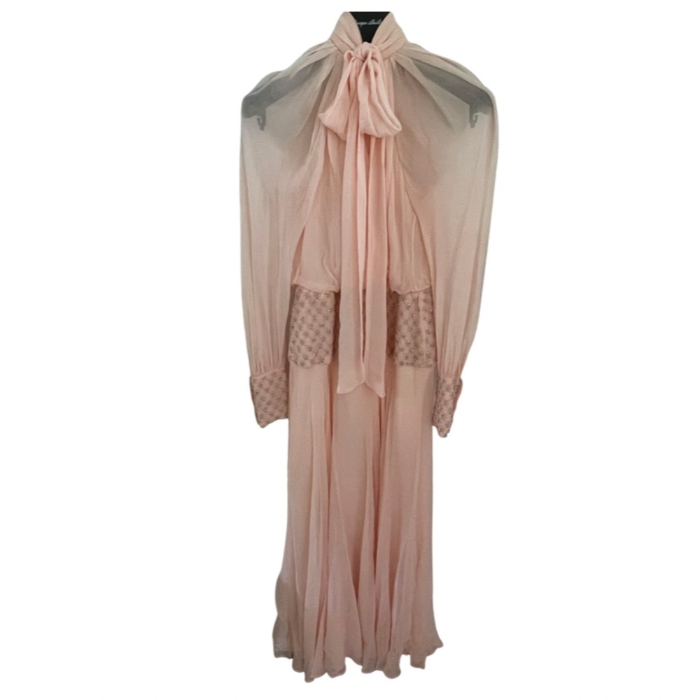 MONIQUE LHUILLIER COLLECTION Embroidered Bow Neck Long Sleeve Gown